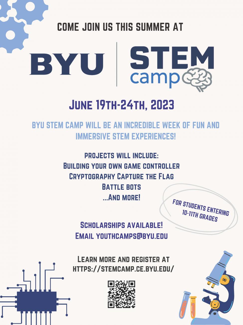 BYU Summer STEM Camps for Students Going Into 10th or 11th Grade